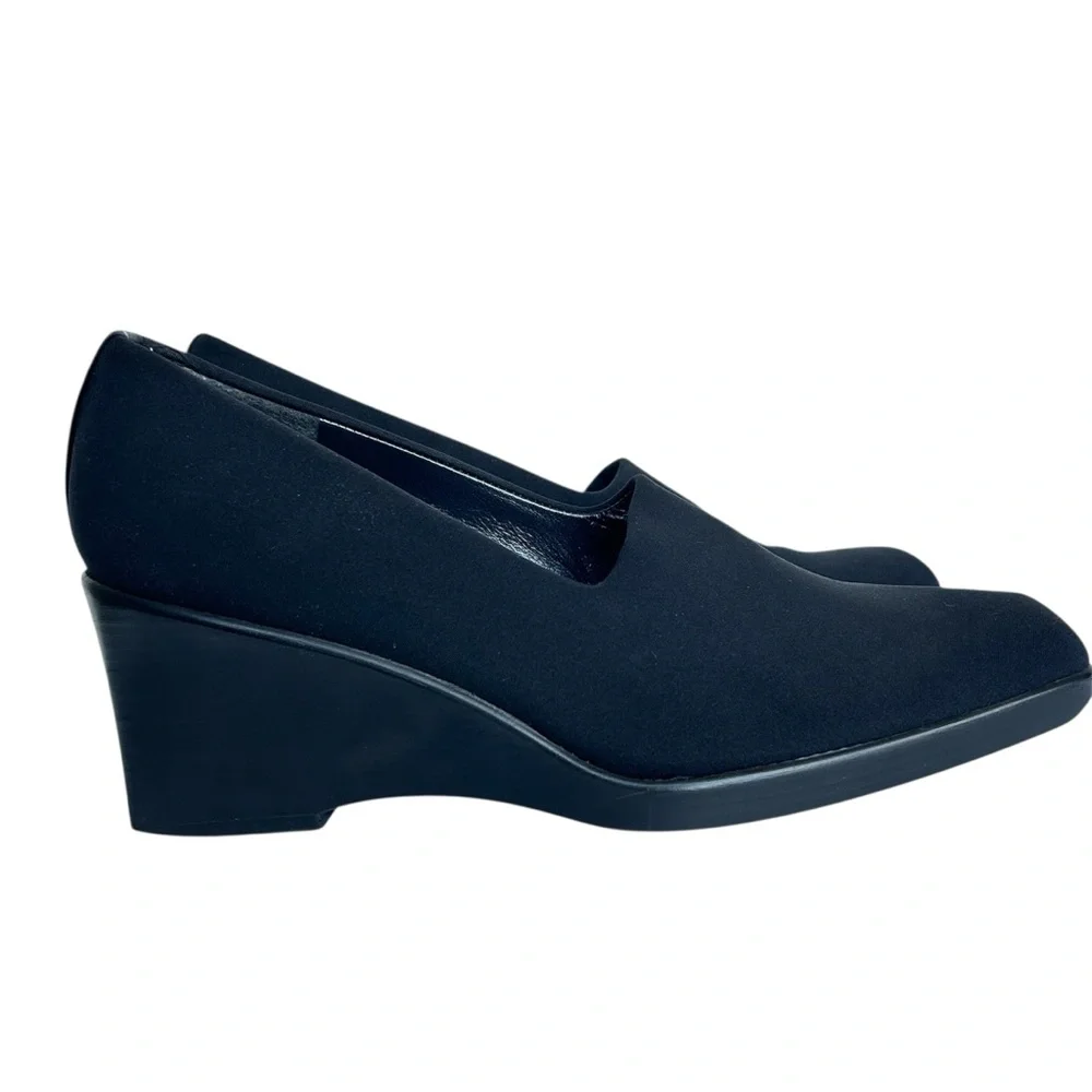 Stuart Weitzman High Vamp Square Toe Pumps Black 9.5 AA Narrow 90s Minimalist - Picture 9 of 12